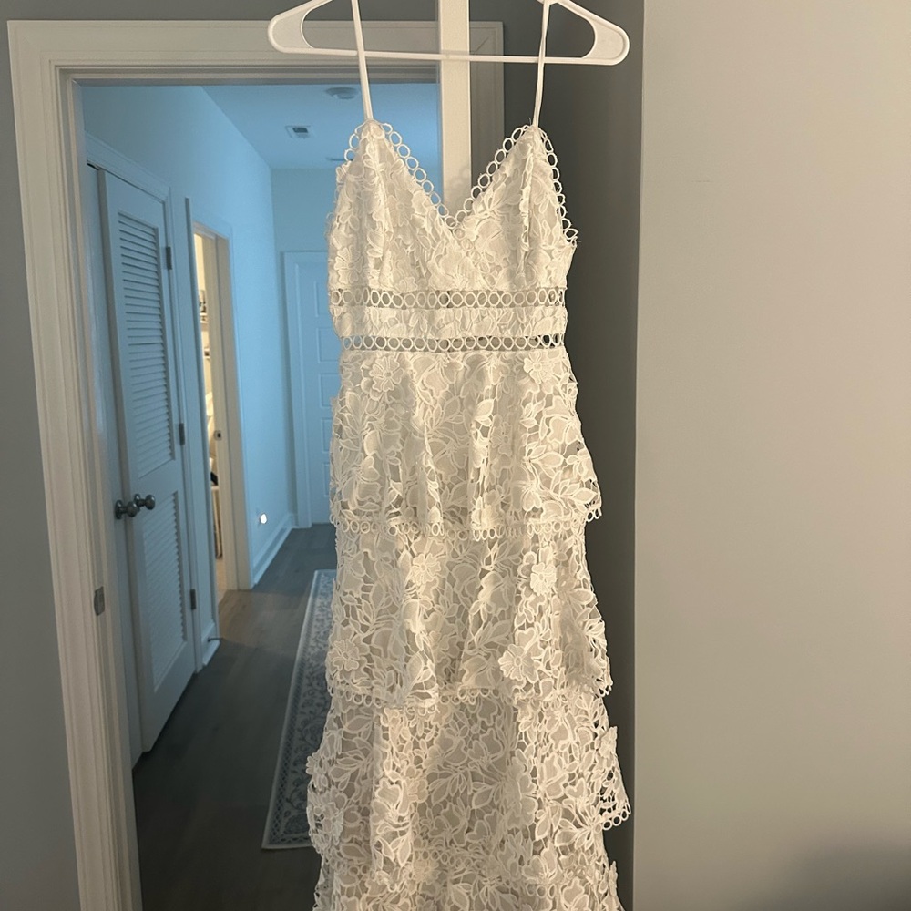 Red Dress Boutique White Lace Midi Dress